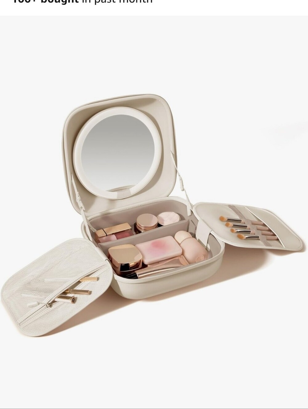 Travel Makeup Case with Mirror - Cream Cosmetic Organizer